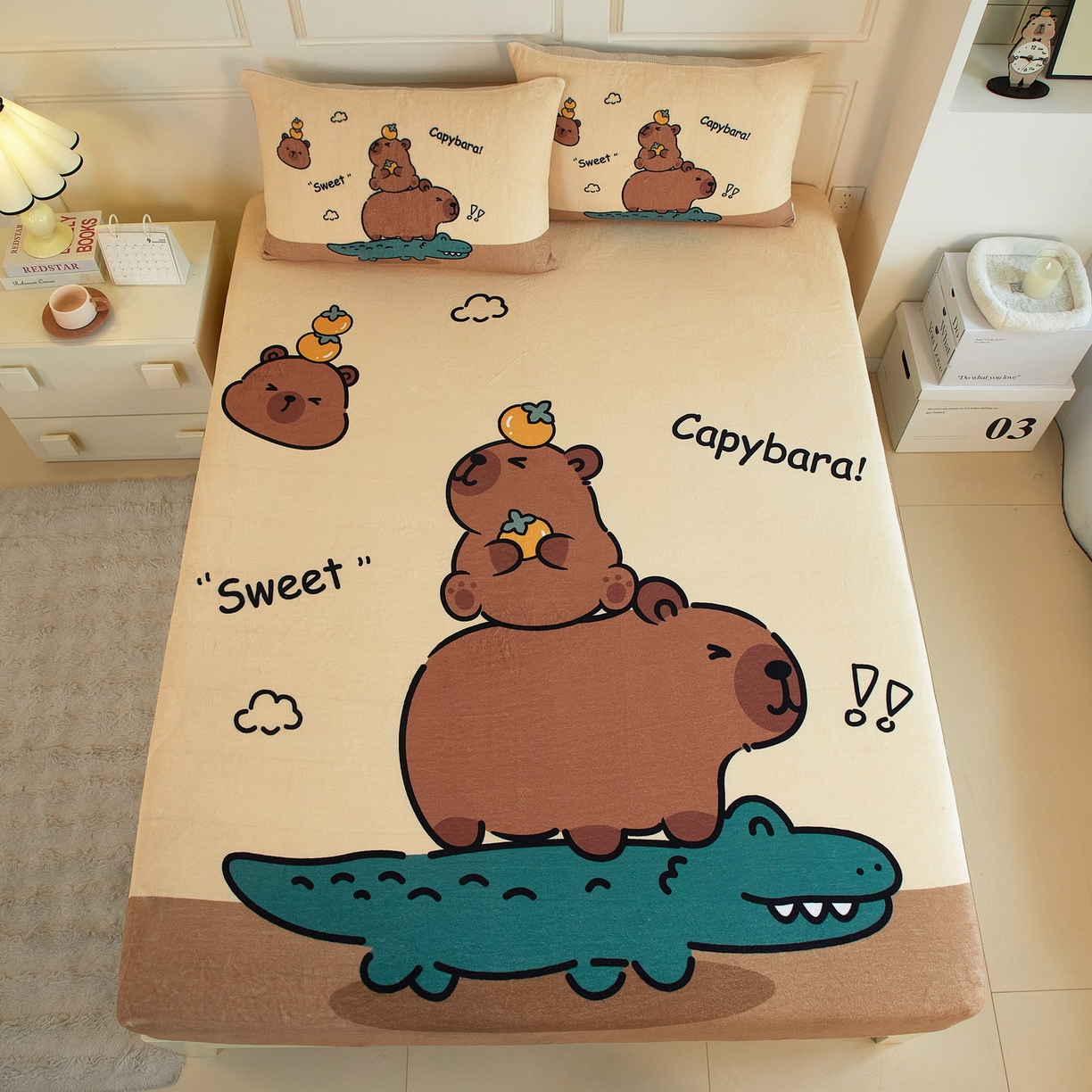 91家纺网 家纺一手货源 找家纺 蘭菲家纺 2025新款保暖舒适卡皮巴拉牛奶绒系列单品床笠 征服拉