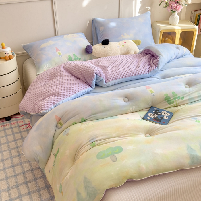 91家纺网 家纺一手货源 找家纺 米菲 2025新款针织豆豆冬被被子被芯 流光花语