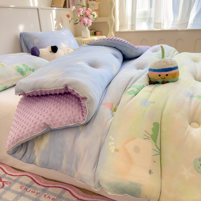 91家纺网 家纺一手货源 找家纺 米菲 2025新款针织豆豆冬被被子被芯 流光花语