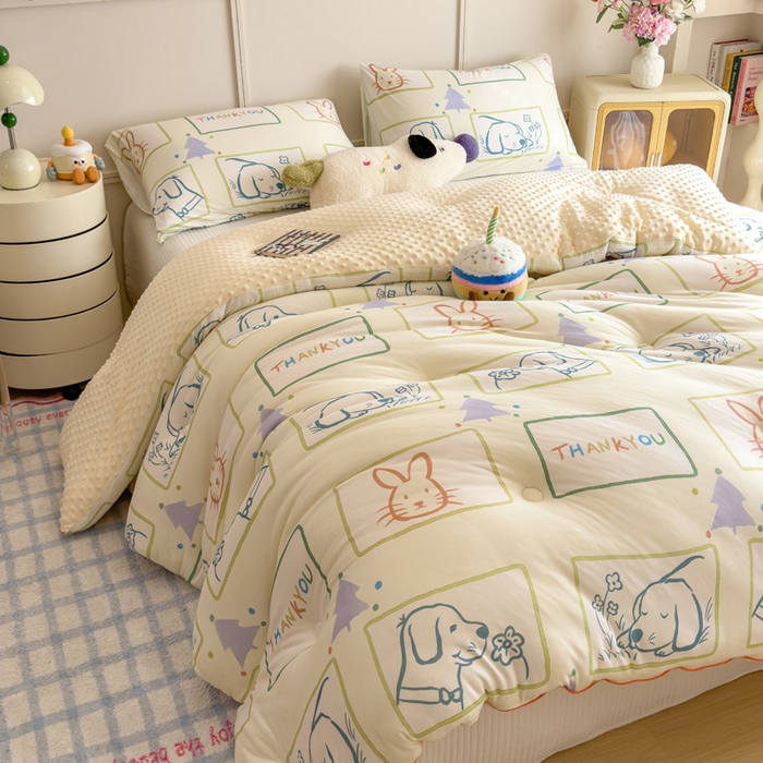 91家纺网 家纺一手货源 找家纺 米菲 2025新款针织豆豆冬被被子被芯 萌宠