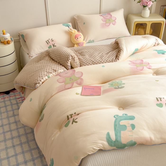 91家纺网 家纺一手货源 找家纺 米菲 2025新款针织豆豆冬被被子被芯 小伙伴