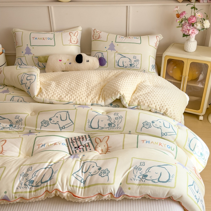 91家纺网 家纺一手货源 找家纺 米菲 2025新款针织豆豆冬被被子被芯 萌宠