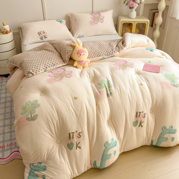 91家纺网 家纺一手货源 找家纺 米菲 2025新款针织豆豆冬被被子被芯 小伙伴