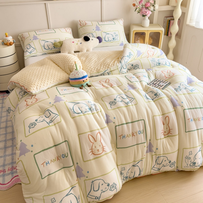 91家纺网 家纺一手货源 找家纺 米菲 2025新款针织豆豆冬被被子被芯 萌宠