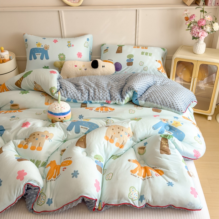 91家纺网 家纺一手货源 找家纺 米菲 2025新款针织豆豆冬被被子被芯 动物乐园