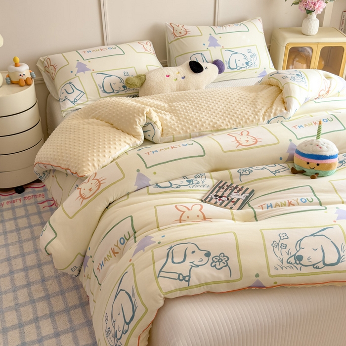 91家纺网 家纺一手货源 找家纺 米菲 2025新款针织豆豆冬被被子被芯 萌宠