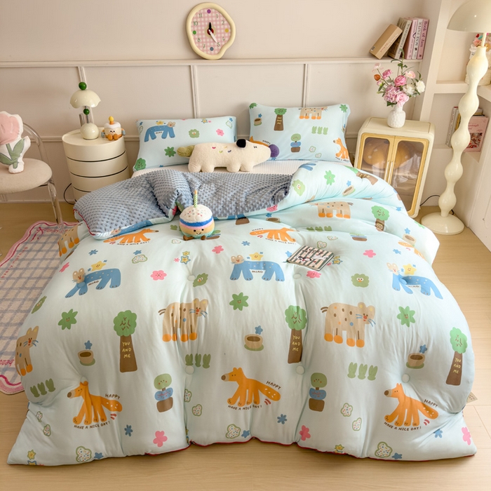 91家纺网 家纺一手货源 找家纺 米菲 2025新款针织豆豆冬被被子被芯 动物乐园