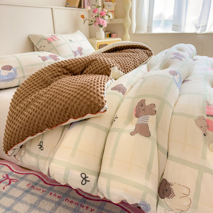 91家纺网 家纺一手货源 找家纺 米菲 2025新款针织豆豆冬被被子被芯 复古小狗