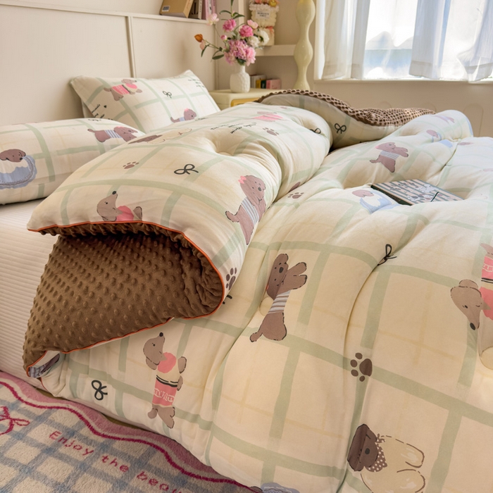 91家纺网 家纺一手货源 找家纺 米菲 2025新款针织豆豆冬被被子被芯 复古小狗