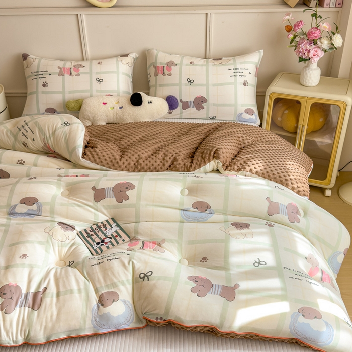 91家纺网 家纺一手货源 找家纺 米菲 2025新款针织豆豆冬被被子被芯 复古小狗