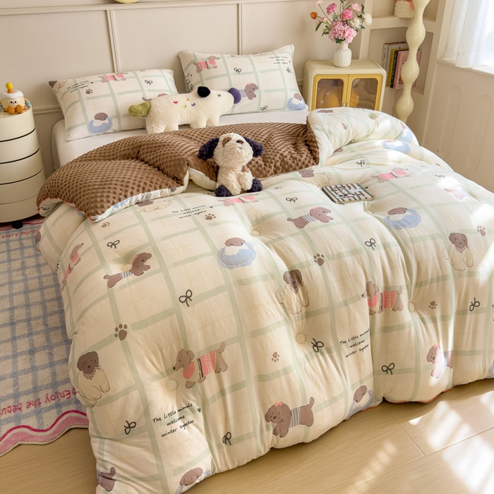 91家纺网 家纺一手货源 找家纺 米菲 2025新款针织豆豆冬被被子被芯 复古小狗