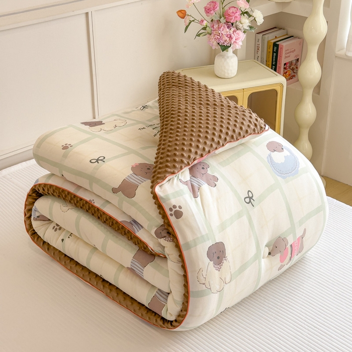 91家纺网 家纺一手货源 找家纺 米菲 2025新款针织豆豆冬被被子被芯 复古小狗