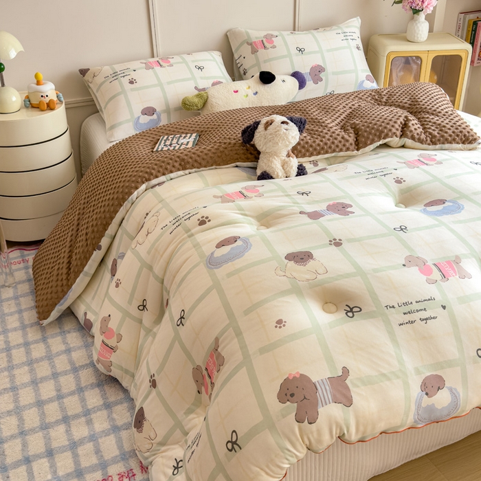 91家纺网 家纺一手货源 找家纺 米菲 2025新款针织豆豆冬被被子被芯 复古小狗