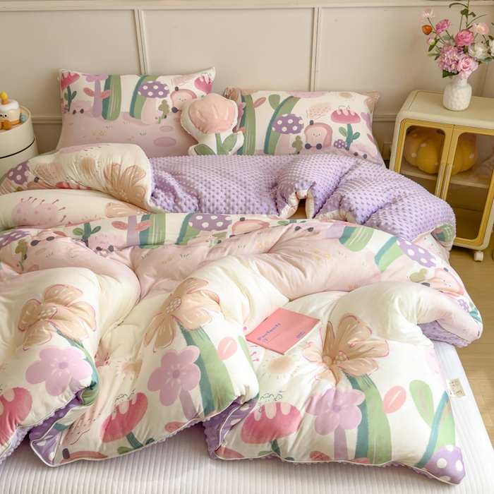 91家纺网 家纺一手货源 找家纺 米菲 2025新款针织豆豆冬被被子被芯 后花园