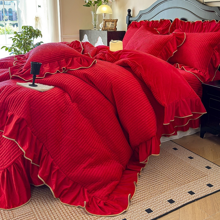 91家纺网 家纺一手货源 找家纺 （总）宜凡家纺 2025新款婴儿绒压花全夹棉床盖四件套