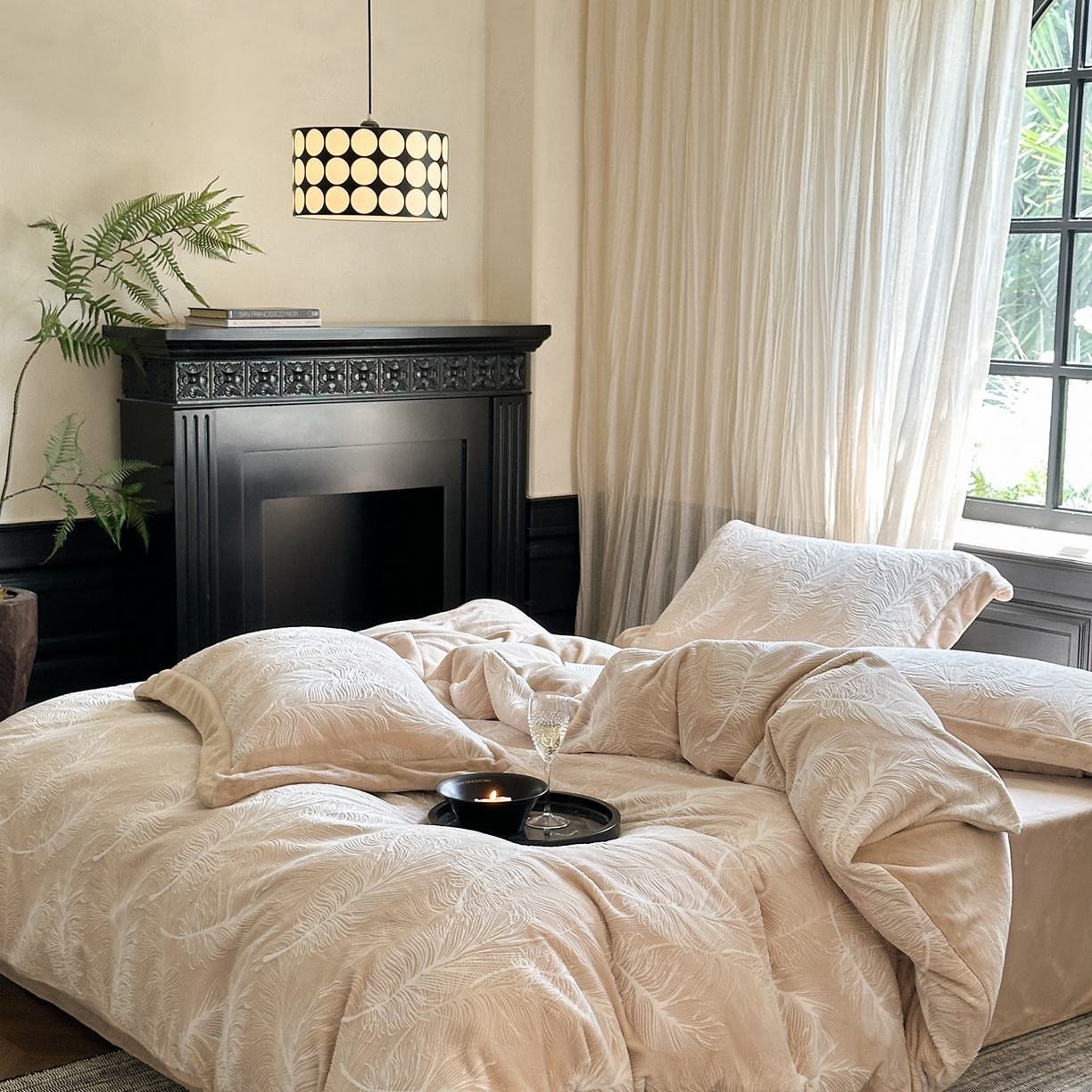 91家纺网 家纺一手货源 找家纺 时亿家居 2025新款280g牛奶绒四件套-轻羽 轻羽-卡其