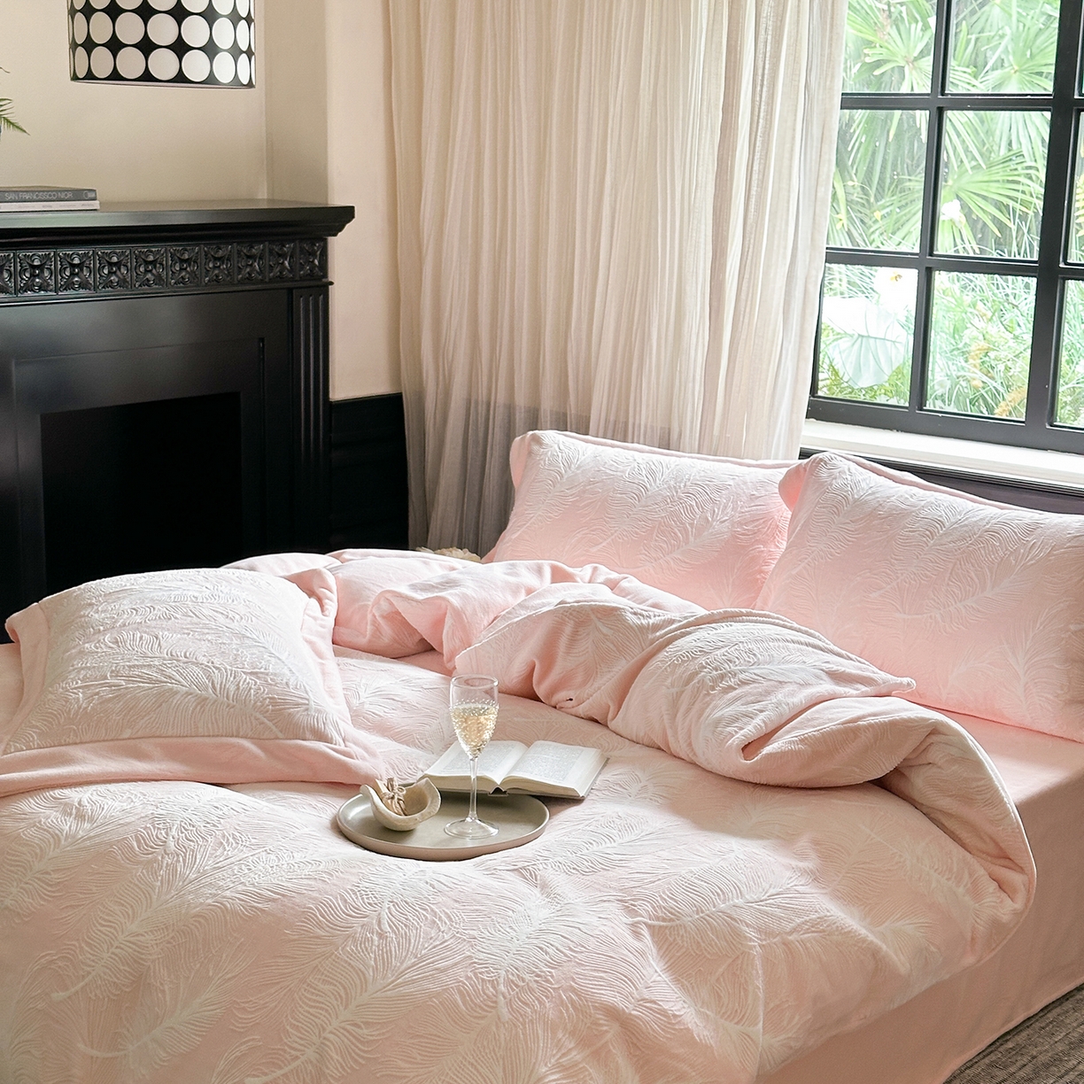 91家纺网 家纺一手货源 找家纺 时亿家居 2025新款280g牛奶绒四件套-轻羽 轻羽-粉色