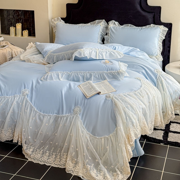 91家纺网 家纺一手货源 找家纺 艺玲家纺 2025新款棉小棉法式公主风仙仙子系列四件套 仙仙子蓝