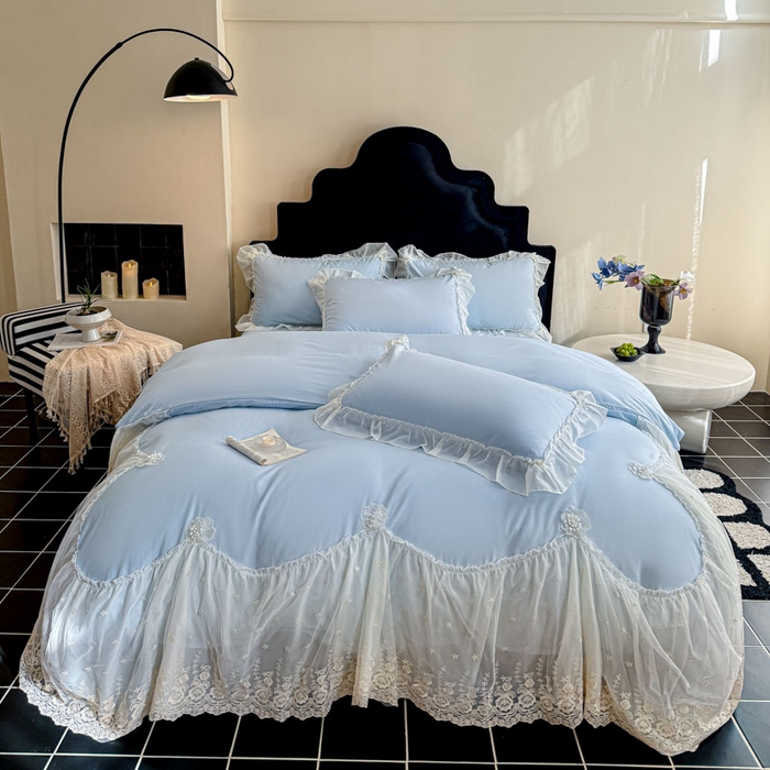 91家纺网 家纺一手货源 找家纺 艺玲家纺 2025新款棉小棉法式公主风仙仙子系列四件套 仙仙子蓝