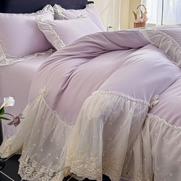 91家纺网 家纺一手货源 找家纺 艺玲家纺 2025新款棉小棉法式公主风仙仙子系列四件套 仙仙子紫