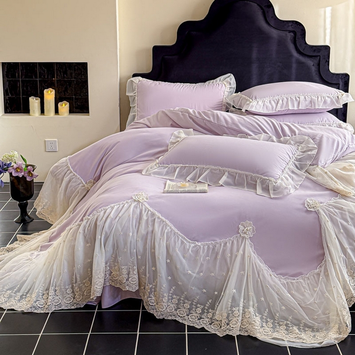 91家纺网 家纺一手货源 找家纺 艺玲家纺 2025新款棉小棉法式公主风仙仙子系列四件套 仙仙子紫