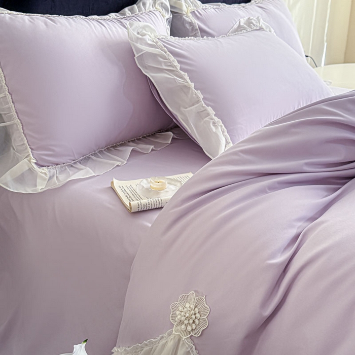 91家纺网 家纺一手货源 找家纺 艺玲家纺 2025新款棉小棉法式公主风仙仙子系列四件套 仙仙子紫