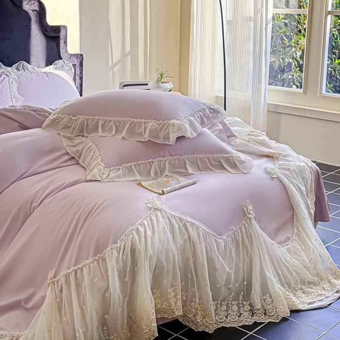 91家纺网 家纺一手货源 找家纺 艺玲家纺 2025新款棉小棉法式公主风仙仙子系列四件套 仙仙子紫