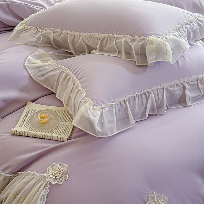 91家纺网 家纺一手货源 找家纺 艺玲家纺 2025新款棉小棉法式公主风仙仙子系列四件套 仙仙子紫