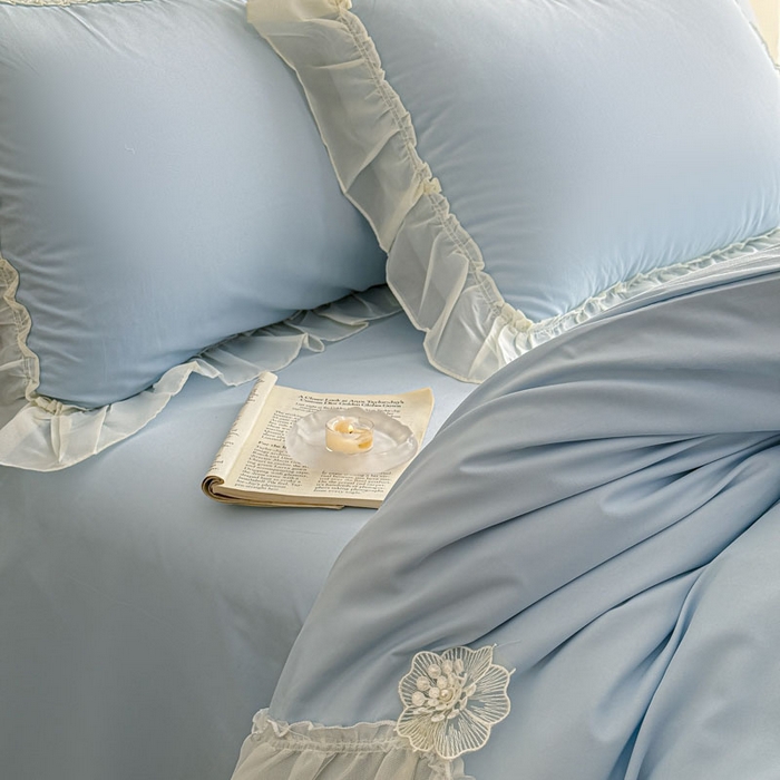 91家纺网 家纺一手货源 找家纺 艺玲家纺 2025新款棉小棉法式公主风仙仙子系列四件套 仙仙子蓝