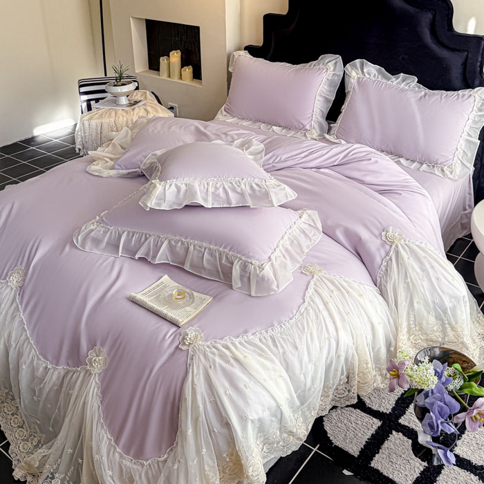 91家纺网 家纺一手货源 找家纺 艺玲家纺 2025新款棉小棉法式公主风仙仙子系列四件套 仙仙子紫