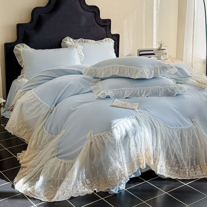 91家纺网 家纺一手货源 找家纺 艺玲家纺 2025新款棉小棉法式公主风仙仙子系列四件套 仙仙子蓝