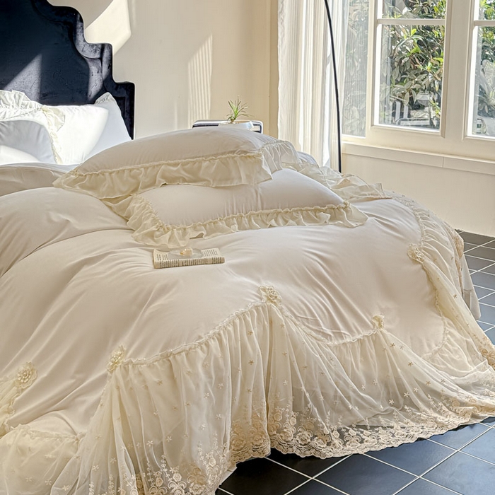 91家纺网 家纺一手货源 找家纺 艺玲家纺 2025新款棉小棉法式公主风仙仙子系列四件套 仙仙子白