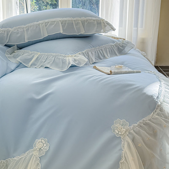 91家纺网 家纺一手货源 找家纺 艺玲家纺 2025新款棉小棉法式公主风仙仙子系列四件套 仙仙子蓝