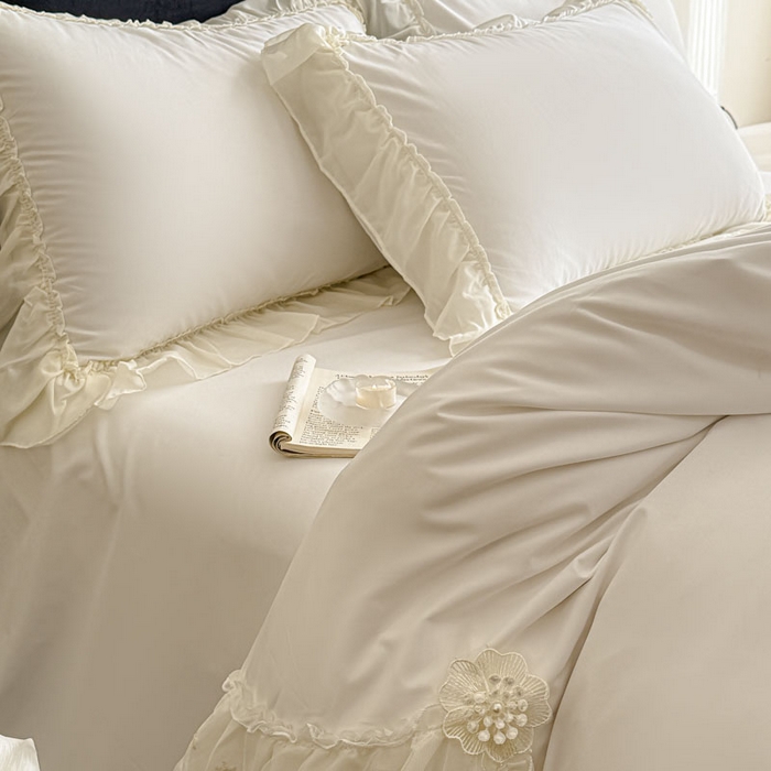 91家纺网 家纺一手货源 找家纺 艺玲家纺 2025新款棉小棉法式公主风仙仙子系列四件套 仙仙子白