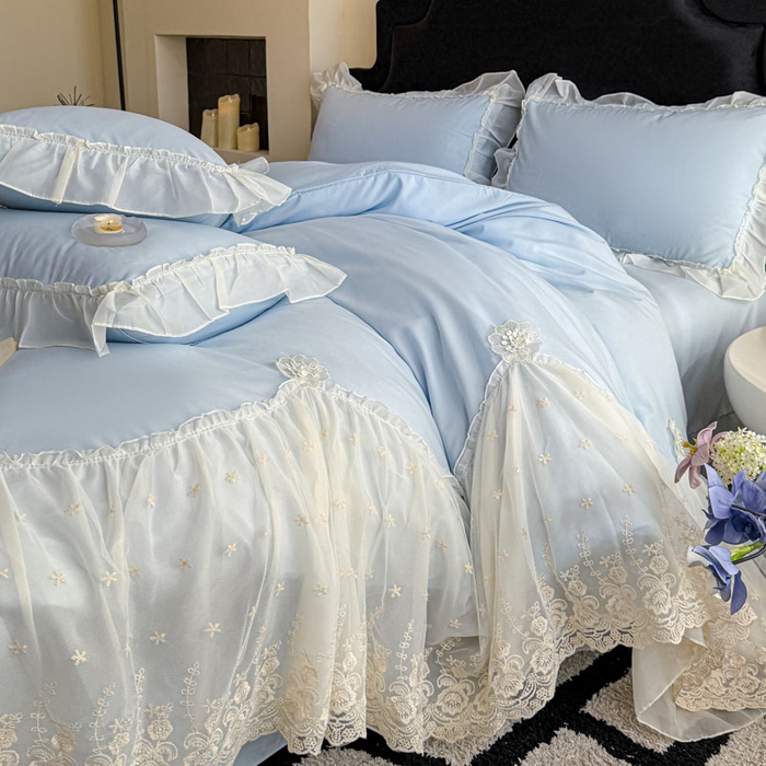 91家纺网 家纺一手货源 找家纺 艺玲家纺 2025新款棉小棉法式公主风仙仙子系列四件套 仙仙子蓝