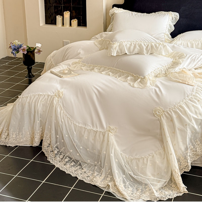 91家纺网 家纺一手货源 找家纺 艺玲家纺 2025新款棉小棉法式公主风仙仙子系列四件套 仙仙子白