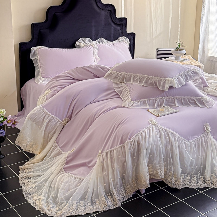 91家纺网 家纺一手货源 找家纺 艺玲家纺 2025新款棉小棉法式公主风仙仙子系列四件套 仙仙子紫