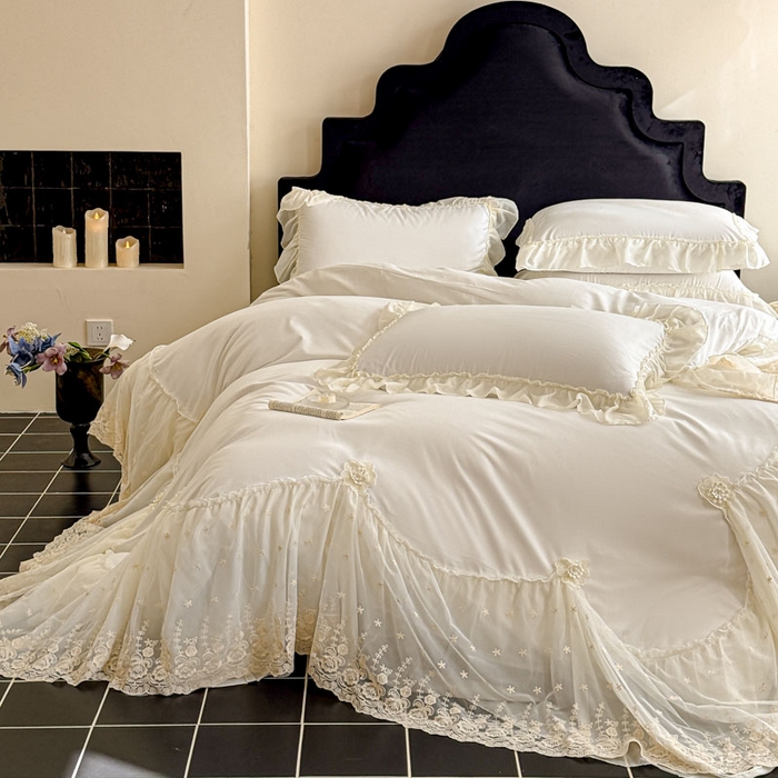 91家纺网 家纺一手货源 找家纺 艺玲家纺 2025新款棉小棉法式公主风仙仙子系列四件套 仙仙子白