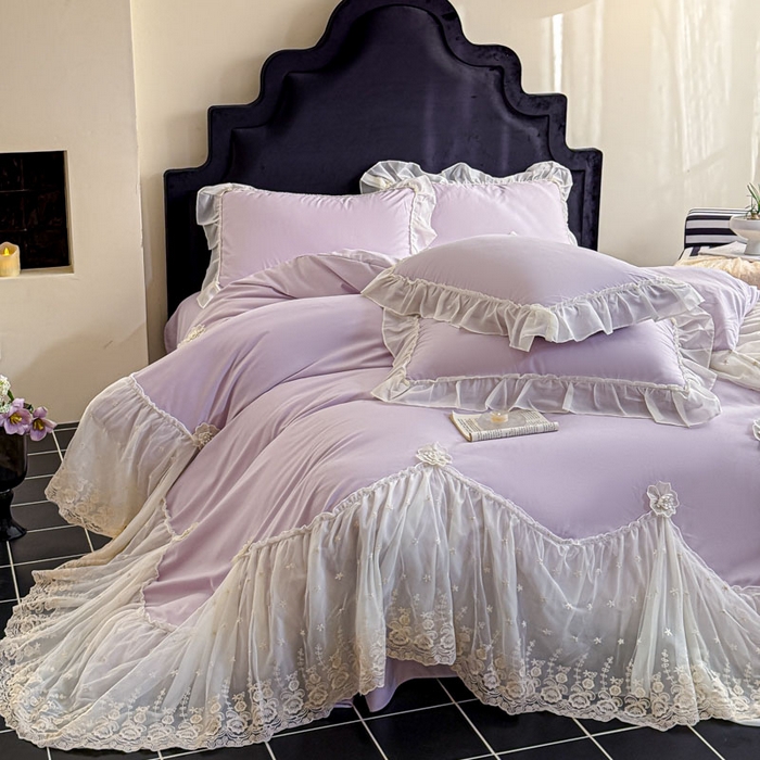 91家纺网 家纺一手货源 找家纺 艺玲家纺 2025新款棉小棉法式公主风仙仙子系列四件套 仙仙子紫