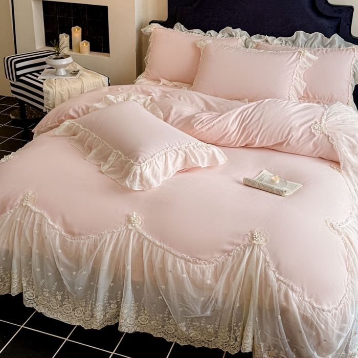 91家纺网 家纺一手货源 找家纺 艺玲家纺 2025新款棉小棉法式公主风仙仙子系列四件套 仙仙子粉