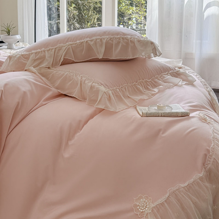 91家纺网 家纺一手货源 找家纺 艺玲家纺 2025新款棉小棉法式公主风仙仙子系列四件套 仙仙子粉