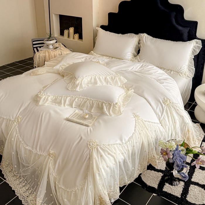 91家纺网 家纺一手货源 找家纺 艺玲家纺 2025新款棉小棉法式公主风仙仙子系列四件套 仙仙子白