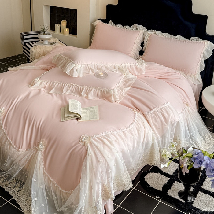 91家纺网 家纺一手货源 找家纺 艺玲家纺 2025新款棉小棉法式公主风仙仙子系列四件套 仙仙子粉