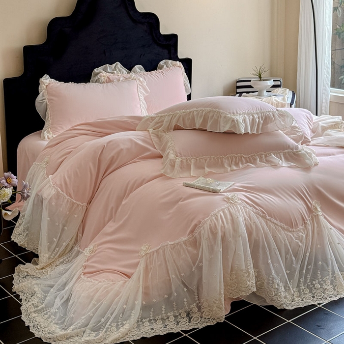 91家纺网 家纺一手货源 找家纺 艺玲家纺 2025新款棉小棉法式公主风仙仙子系列四件套 仙仙子粉