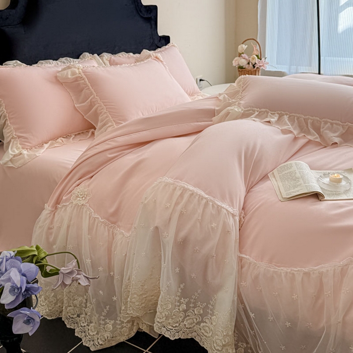 91家纺网 家纺一手货源 找家纺 艺玲家纺 2025新款棉小棉法式公主风仙仙子系列四件套 仙仙子粉