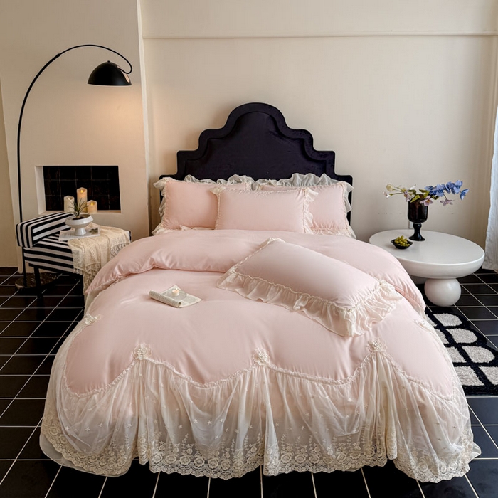 91家纺网 家纺一手货源 找家纺 艺玲家纺 2025新款棉小棉法式公主风仙仙子系列四件套 仙仙子粉