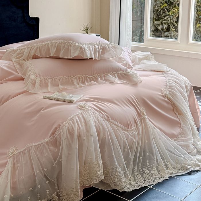 91家纺网 家纺一手货源 找家纺 艺玲家纺 2025新款棉小棉法式公主风仙仙子系列四件套 仙仙子粉