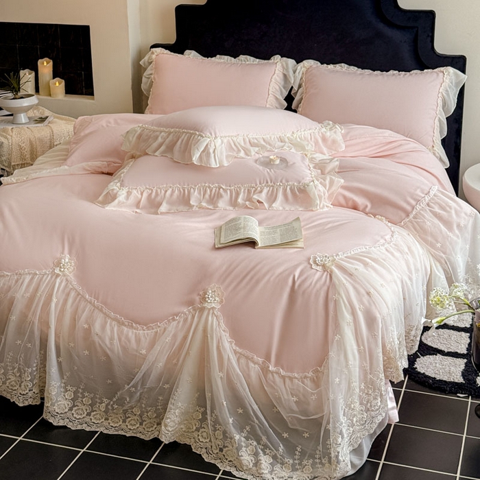 91家纺网 家纺一手货源 找家纺 艺玲家纺 2025新款棉小棉法式公主风仙仙子系列四件套 仙仙子粉