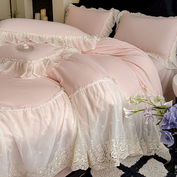 91家纺网 家纺一手货源 找家纺 艺玲家纺 2025新款棉小棉法式公主风仙仙子系列四件套 仙仙子粉