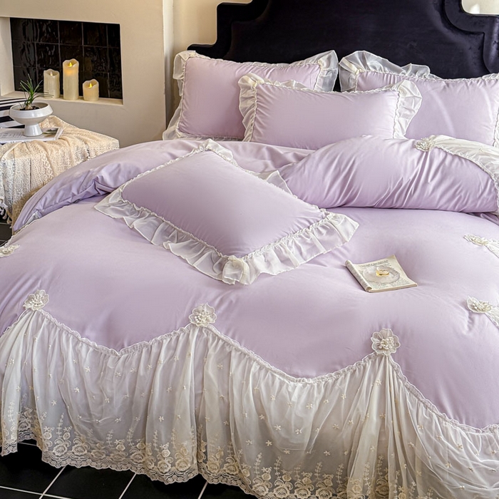 91家纺网 家纺一手货源 找家纺 艺玲家纺 2025新款棉小棉法式公主风仙仙子系列四件套 仙仙子紫